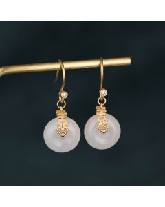 Buddha Stones White Jade Double Happiness Fortune Earrings - White Jade