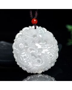 Buddha Stones White Jade Dragon Protection Necklace String Pendant - White Jade