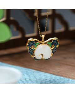 White Jade Elephant Butterfly Lotus Success Necklace Chain Pendant - White Jade