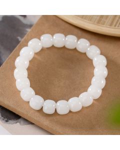 Buddha Stones Hetian White Jade Happiness Blessing Bracelet - White Jade ( Protection ♥ Happiness)