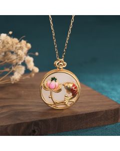 Buddha Stones White Jade Koi Fish Lotus Blessing Necklace Pendant - White Jade