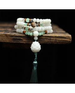 Buddha Stones White Bodhi Seed Mala 108 Beads Protection Bracelet - 8*10mm