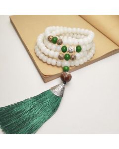 White Bodhi Seed Mala 108 Beads Protection Bracelet - 8*10mm