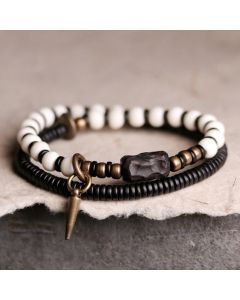 Buddha Stones Bone Beads Ebony Wood Copper Strength Couple Bracelet - 18cm
