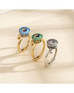 Yin Yang Copper Luck Wealth Rotatable Ring - Blue