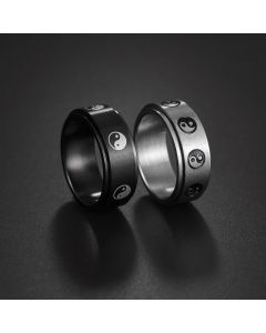 Buddha Stones Yin Yang Titanium Steel Balance Rotatable Ring - Silver / US13