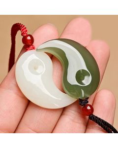 Buddha Stones Yin Yang White Jade Cyan Jade Protection Blessing Necklace String Pendant - Cyan Jade&White Jade