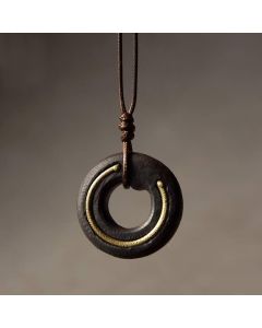 Buddha Stones Zen Circle Ebony Wood Peace Calm Necklace Pendant - Ebony Wood