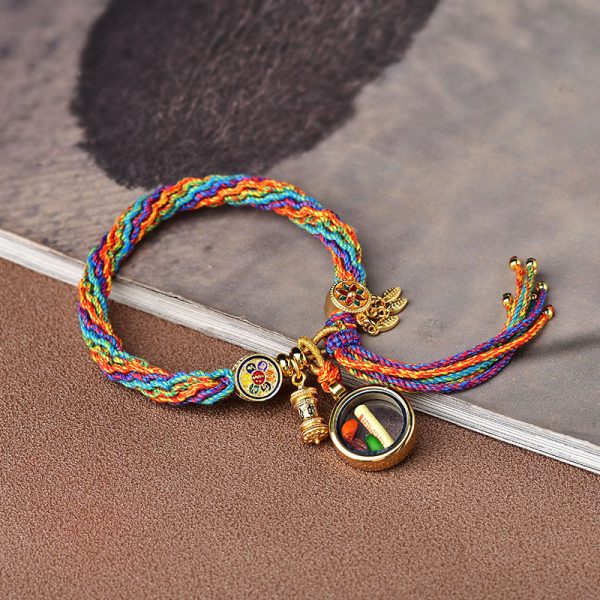 Buddha Stones Tibetan Om Mani Padme Hum Hand Knitting Colorful Reincarnation String Bracelet - Image 2