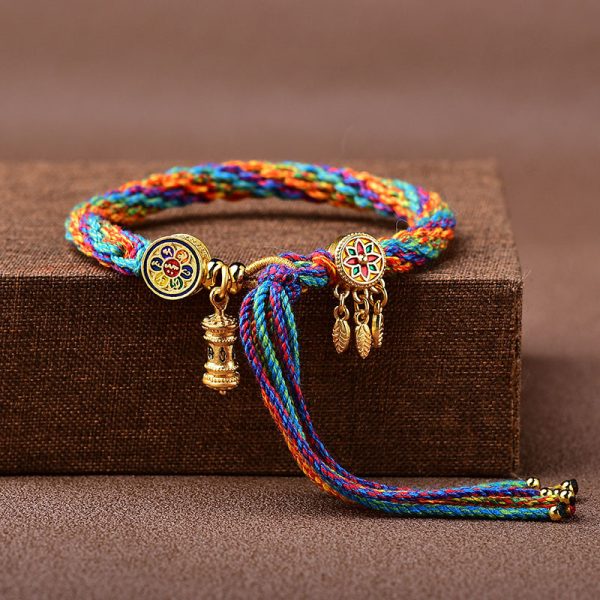 Buddha Stones Tibetan Om Mani Padme Hum Hand Knitting Colorful Reincarnation String Bracelet - Image 3