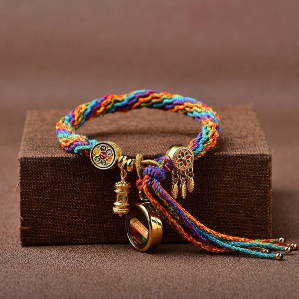 Buddha Stones Tibetan Om Mani Padme Hum Hand Knitting Colorful Reincarnation String Bracelet - Image 4