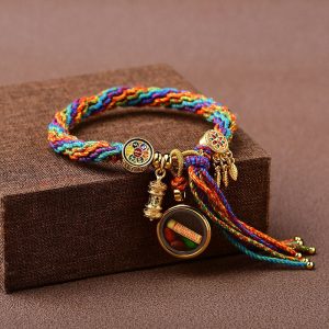 Buddha Stones Tibetan Om Mani Padme Hum Hand Knitting Colorful Reincarnation String Bracelet