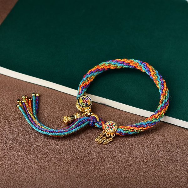 Buddha Stones Tibetan Om Mani Padme Hum Hand Knitting Colorful Reincarnation String Bracelet - Image 5