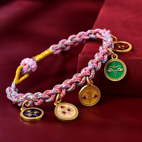 Buddha Stones Tibetan Handmade Colorful Rope Five Way God of Wealth Lucky Bracelet - Image 2