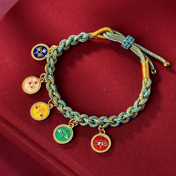 Buddha Stones Tibetan Handmade Colorful Rope Five Way God of Wealth Lucky Bracelet - Image 4