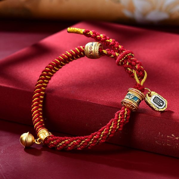 Buddha Stones Tibetan Hand Rope Knot Om Mani Padme Hum Zakiram Goddess of Wealth Bracelet - Image 5