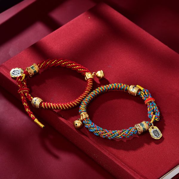 Buddha Stones Tibetan Hand Rope Knot Om Mani Padme Hum Zakiram Goddess of Wealth Bracelet - Image 3