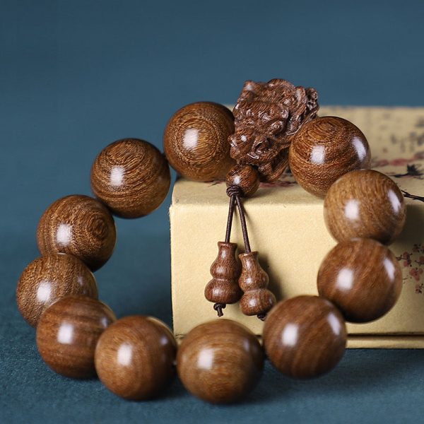 Buddha Stones Rosewood Small Leaf Red Sandalwood Green Sandalwood Dragon Carved Buddha Beads Bracelet - Image 4