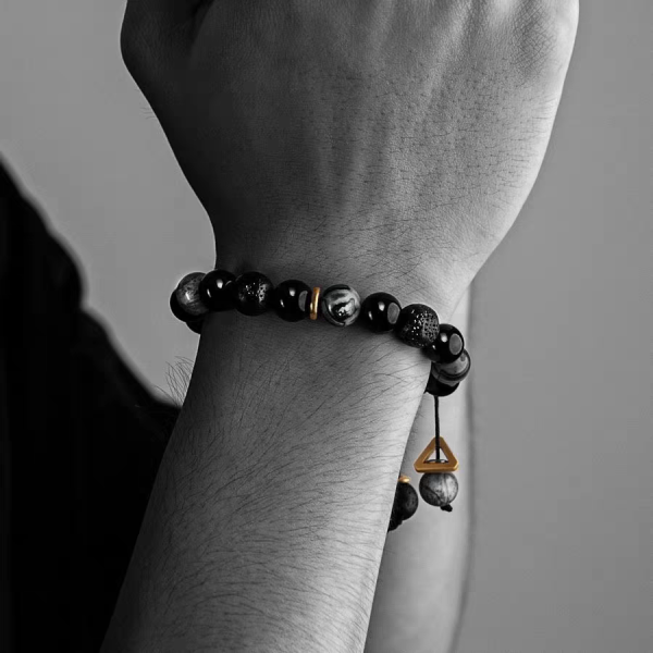 Buddha Stones Retro Lave Stone Black Obsidian Yin Yang Strength Bracelet - Image 6