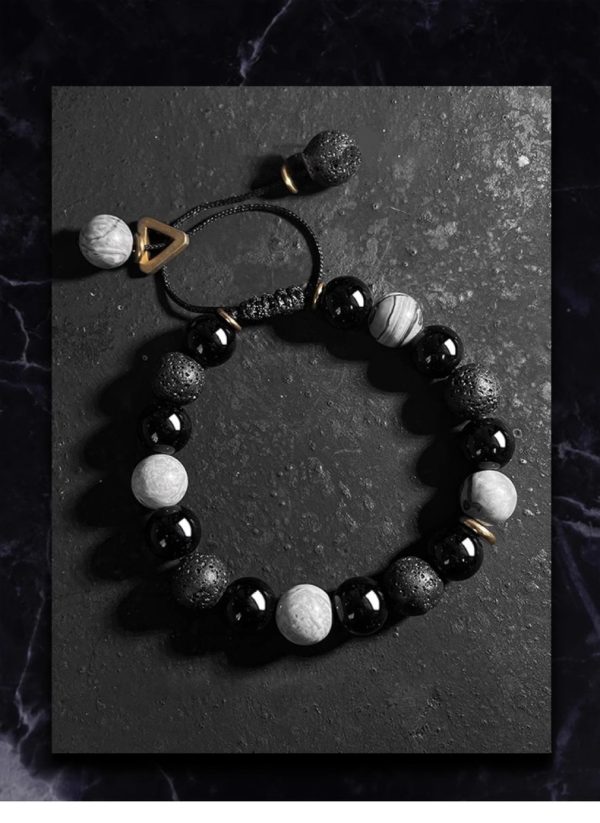 Buddha Stones Retro Lave Stone Black Obsidian Yin Yang Strength Bracelet - Image 3