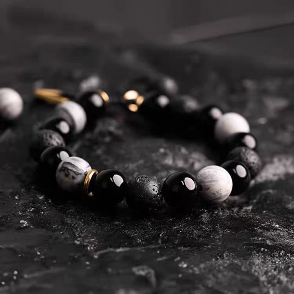 Buddha Stones Retro Lave Stone Black Obsidian Yin Yang Strength Bracelet - Image 2