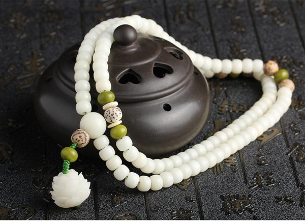 Buddha Stones Hainan Natural White Jade Bodhi Beads Lotus Mala Necklace Bracelet - Image 10