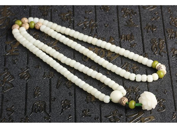 Buddha Stones Hainan Natural White Jade Bodhi Beads Lotus Mala Necklace Bracelet - Image 9