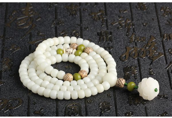 Buddha Stones Hainan Natural White Jade Bodhi Beads Lotus Mala Necklace Bracelet - Image 8