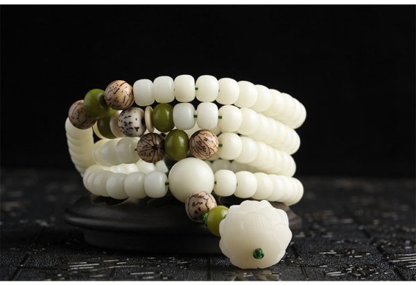 Buddha Stones Hainan Natural White Jade Bodhi Beads Lotus Mala Necklace Bracelet - Image 7