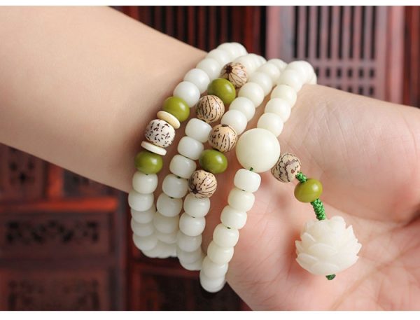 Buddha Stones Hainan Natural White Jade Bodhi Beads Lotus Mala Necklace Bracelet - Image 3