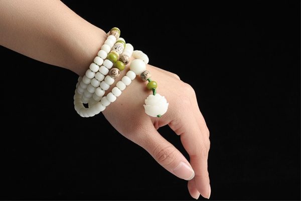 Buddha Stones Hainan Natural White Jade Bodhi Beads Lotus Mala Necklace Bracelet - Image 2