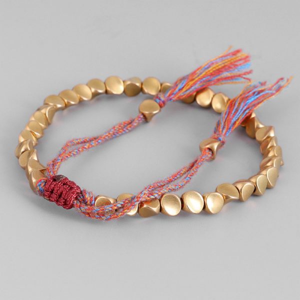 Buddha Stones Tibetan Handmade String Special-shaped Copper Beads Lucky Bracelet - Image 4