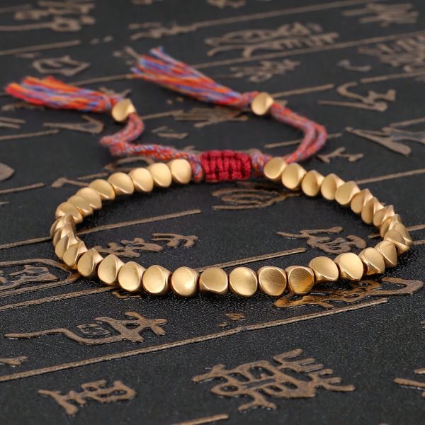 Buddha Stones Tibetan Handmade String Special-shaped Copper Beads Lucky Bracelet