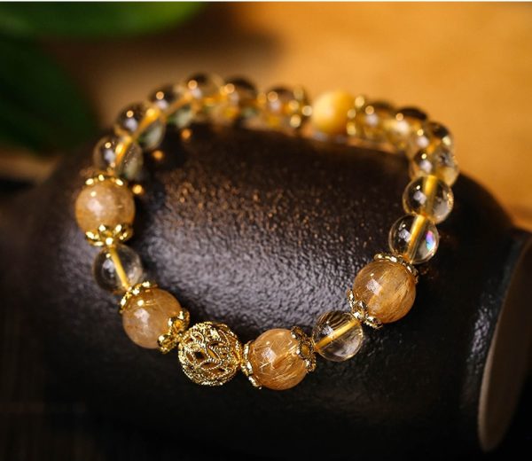 Buddha Stones Natural Citrine Amethyst Rutilated Quartz Lucky Fortune Bracelet - Image 2