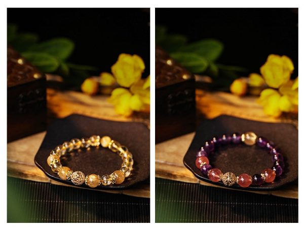 Buddha Stones Natural Citrine Amethyst Rutilated Quartz Lucky Fortune Bracelet - Image 5