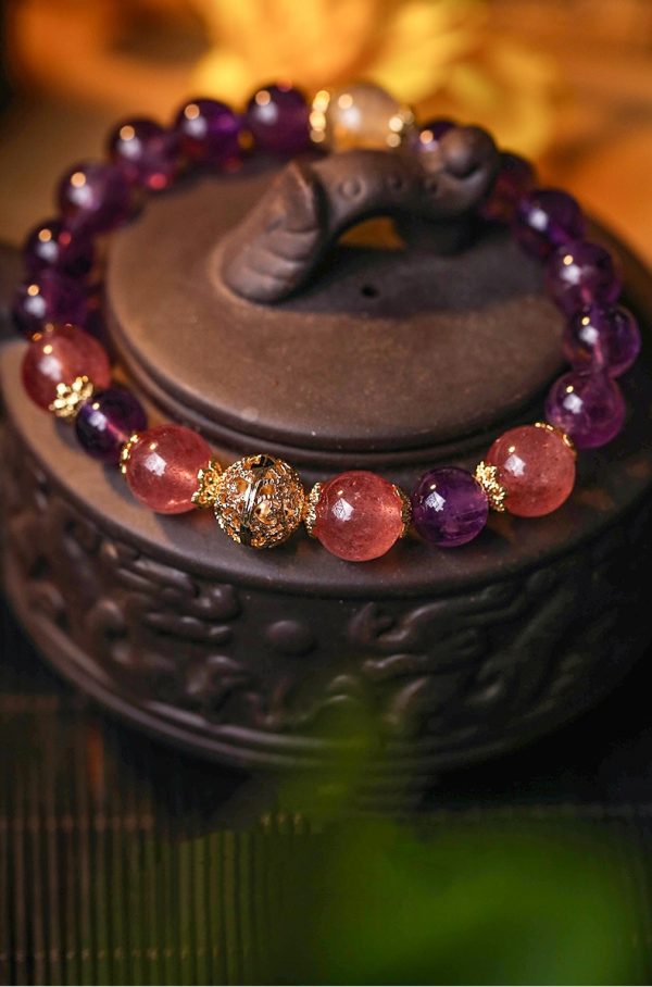 Buddha Stones Natural Citrine Amethyst Rutilated Quartz Lucky Fortune Bracelet - Image 4