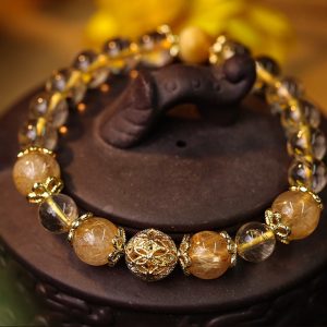 Buddha Stones Natural Citrine Amethyst Rutilated Quartz Lucky Fortune Bracelet