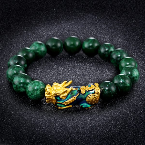 Buddha Stones Cyan Jade Gold Plated Fengshui Pixiu Bracelet