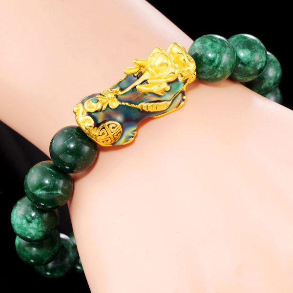 Buddha Stones Cyan Jade Gold Plated Fengshui Pixiu Bracelet - Image 5