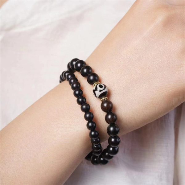 Buddha Stones Tibetan Dzi Bead Ebony Wood Double Loop Bracelet - Image 5