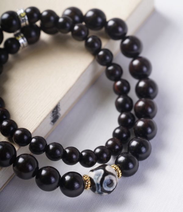 Buddha Stones Tibetan Dzi Bead Ebony Wood Double Loop Bracelet - Image 9