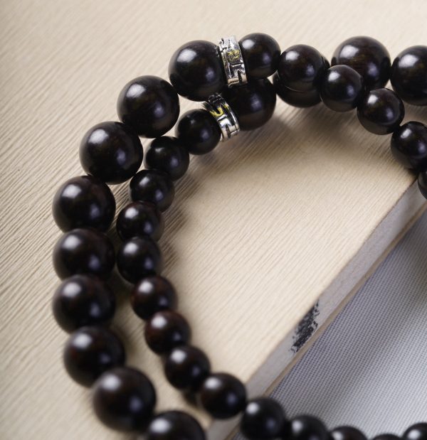 Buddha Stones Tibetan Dzi Bead Ebony Wood Double Loop Bracelet - Image 10