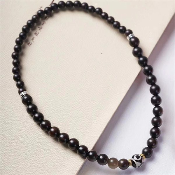 Buddha Stones Tibetan Dzi Bead Ebony Wood Double Loop Bracelet - Image 8