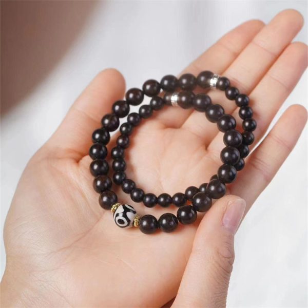 Buddha Stones Tibetan Dzi Bead Ebony Wood Double Loop Bracelet - Image 4