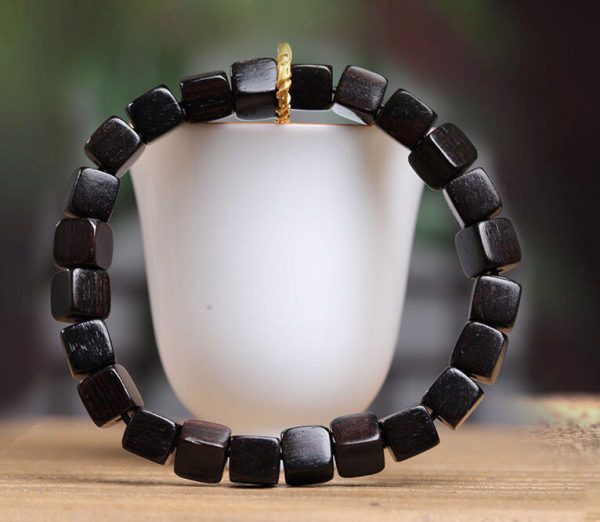 Buddha Stones Ebony Wood Square Beads Couples Peace Bracelet - Image 2