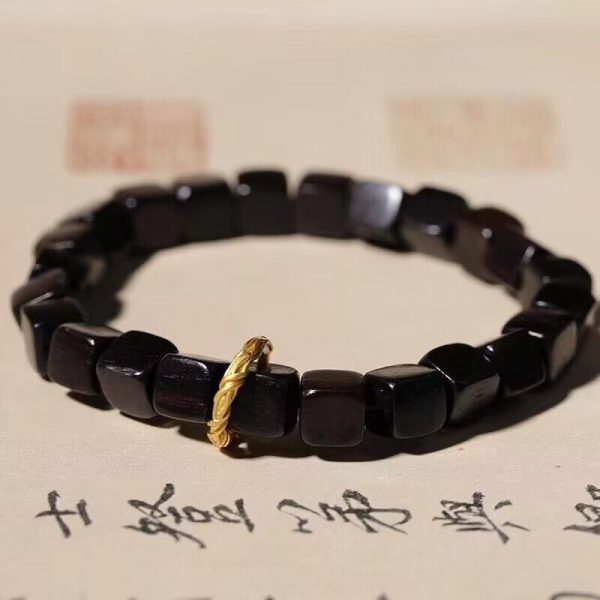 Buddha Stones Ebony Wood Square Beads Couples Peace Bracelet - Image 4