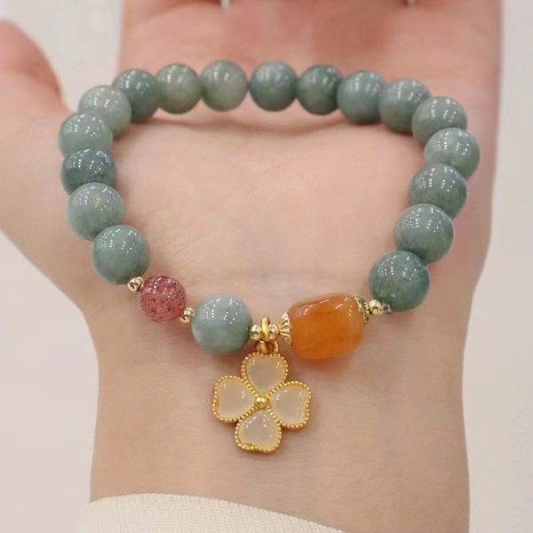 Buddha Stones Small Fresh Four-leaf Clover Natural Jade Bracelet - Image 2