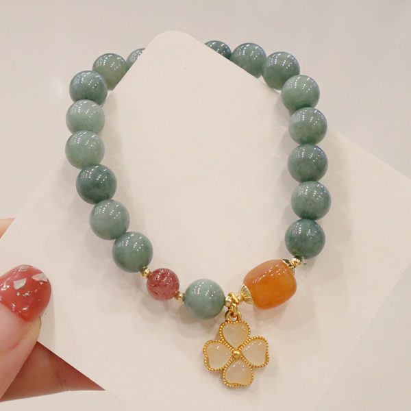 Buddha Stones Small Fresh Four-leaf Clover Natural Jade Bracelet - Image 3