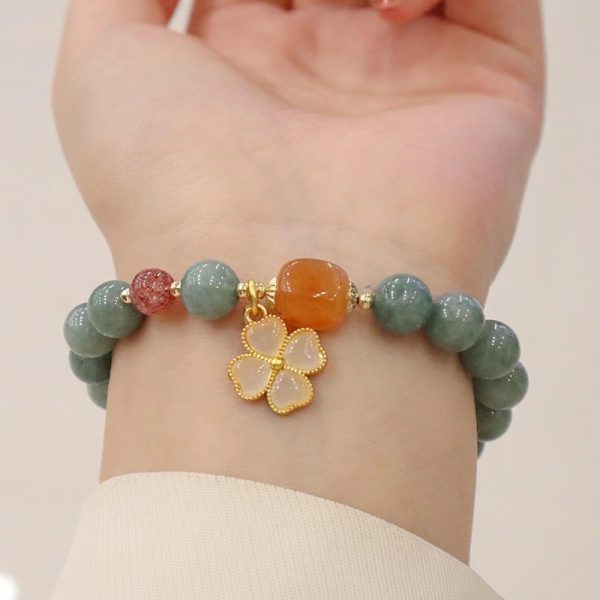 Buddha Stones Small Fresh Four-leaf Clover Natural Jade Bracelet - Image 5