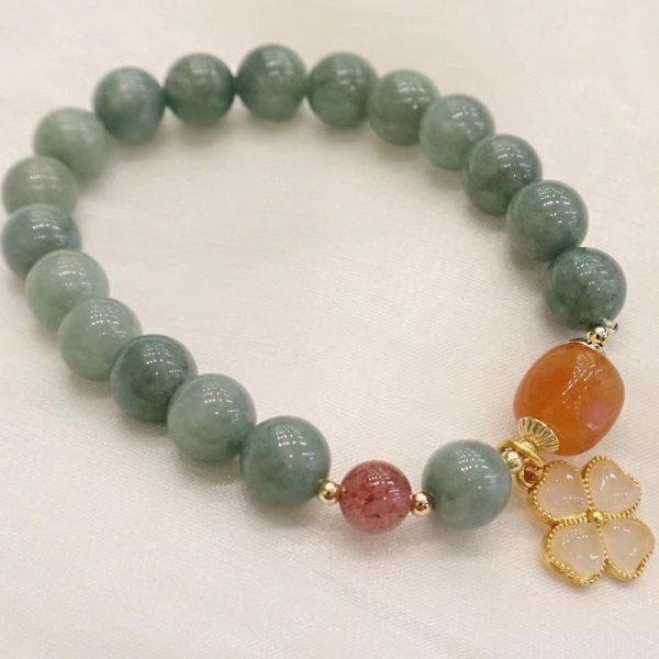 Buddha Stones Small Fresh Four-leaf Clover Natural Jade Bracelet